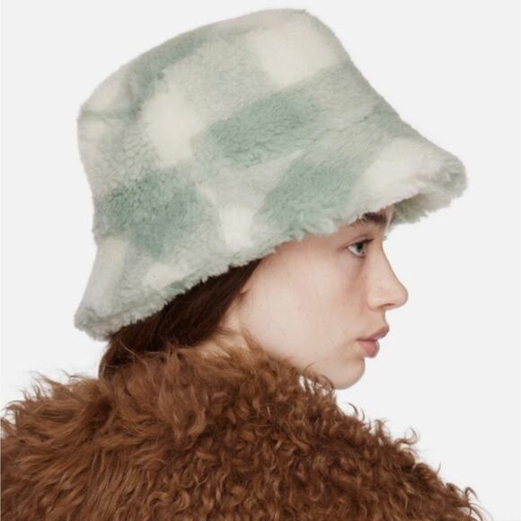 Stand Studio NWT Wera Fuzzy Check Bucket Hat Mint Wool Blend Medium main image 9